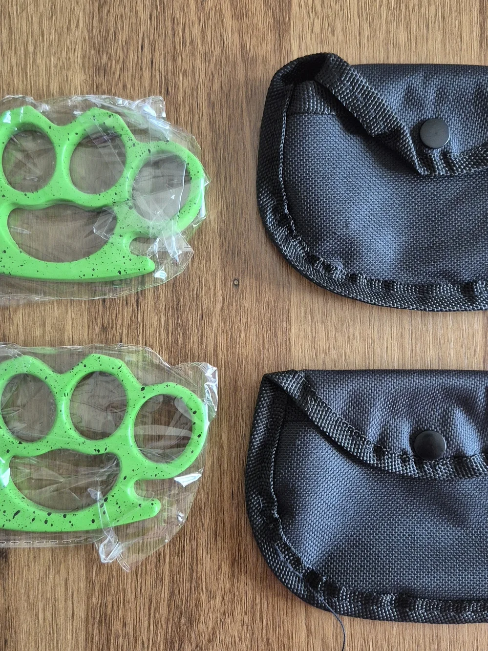 Sleek Green With Splashes Of Black Self-Defense Knuckle Set with Pouches